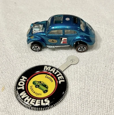Volkswagen Aqua Beetle 1968 Hot Wheels Redline personalizado con botón EE. UU. Foto 1 de 4