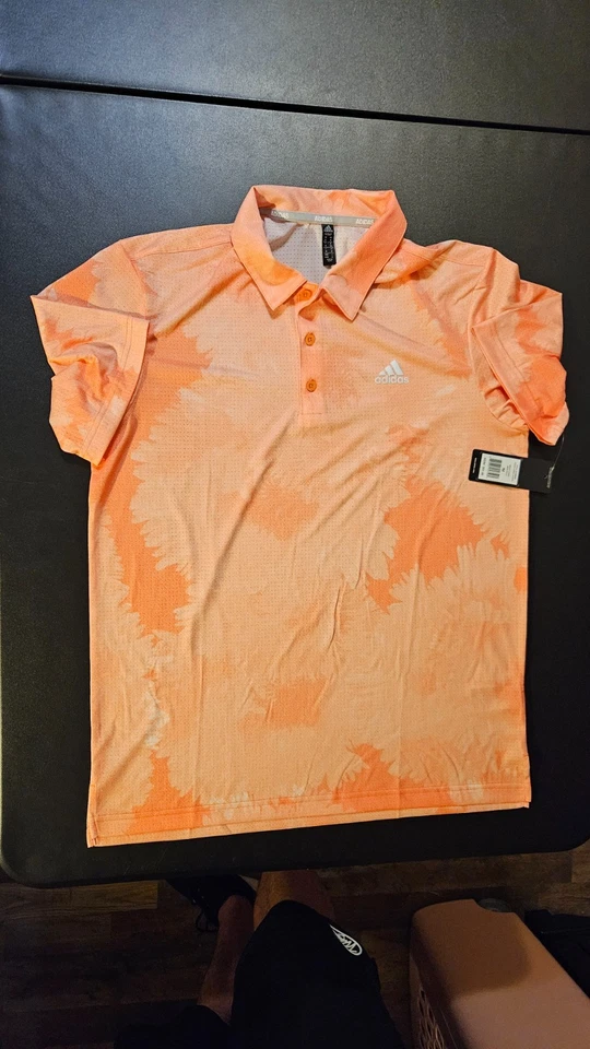 Adidas Golf Mens Small Polo Shirt Mesh Floral Coral Fusion