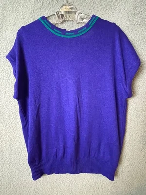 Suéter de Colección Mita Pullover Top Para Mujer 10 Púrpura Turquesa Rayas Cuello Cerradura Foto 1 de 4