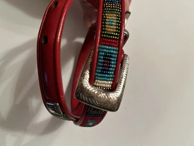 Пояс женский Brighton 03507 красный кожаный узкий с бисером M 32 - Изображение 1 из 4