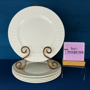 Gibson Home PALOMA White Fluted Beaded Edge Rim Porcelain Dinner Plates Set of 5 - Picture 1 of 20