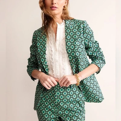 Boden Marylebone Geo Pome печать Bi-Stretch блейзер зеленый сшитый куртка Sz 14 - Изображение 1 из 4