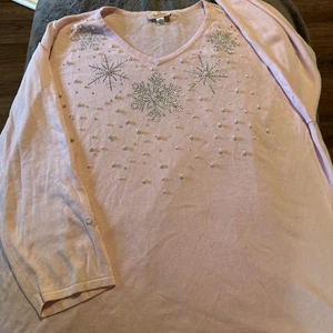 Quaker Factory Snowflake Rhinestones And Studs Winter Top Size 3X - Picture 1 of 8