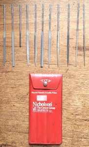 (11) Nicholson (X. F.) Round Handle Needle Files w/Pouch Swiss Made - Picture 1 of 9