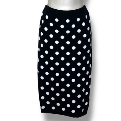 Forever 21 Black White Polka Dot Sweater Knit Retro Pencil Skirt Women Small - Image 1 of 4