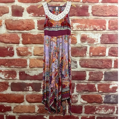 Vestido Bila Para Mujer S Multicolor Boho Floral Pañuelo Dobladillo Crochet Cuello Informal Foto 1 de 4