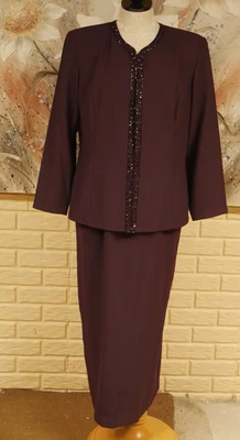 CHAQUETA MAXI VESTIDO ADORNADO FRONTAL 1 BOTÓN KAREN MILLER TALLA 14 COLOR VINO USADO EN EXCELENTE ESTADO Foto 1 de 4