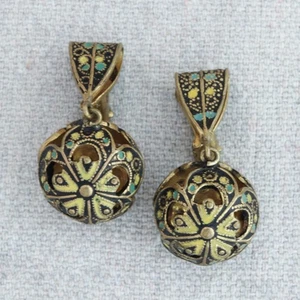 Vintage Spanish Damascene Filigree Pierced Orb Drop Dangle Clip On Earrings - Picture 1 of 5