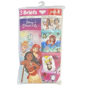Disney Princess Girls Briefs Size 4 100% Cotton Underwear Cinderella Ariel 3Pack - Picture 1 of 3