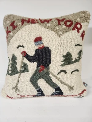 Chandler 4 Corners  Hooked Wool Pillow Ski New York  Laura Megroz  Winter - Image 1 of 4