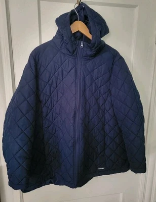 Chaqueta para mujer Lands End 3X 24W-26W ligera acolchada capucha cierre cremallera azul Foto 1 de 4