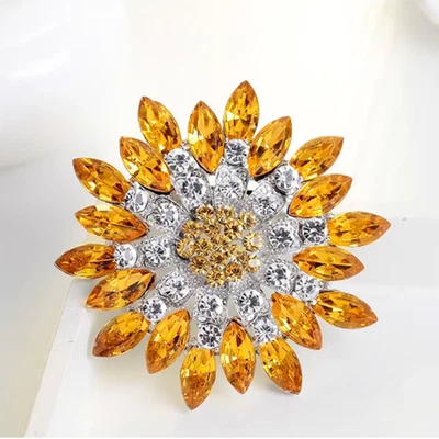 Broche prendedor girasol de lujo, estrás amarillo cristal flor otoño joyería regalo Foto 1 de 4