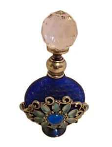 Botella de perfume de vidrio cobalto Welforth ~ flor de filigrana y piedra ~ tapa de cristal ~ regalo - Imagen 1 de 4