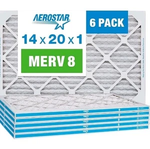 Aerostar 14x20x1 MERV 8 - 6 Count - High Efficiency Pleated HVAC, Furnace & Air - Picture 1 of 7