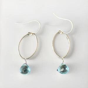 Faux Aquamarine Dangle/Drop Earrings in Silver Tone Immaculate Comes in Gift Box - Picture 1 of 4