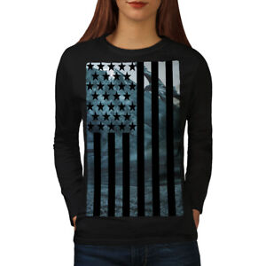 Wellcoda USA Flag Womens Long Sleeve T-shirt, Rockies Casual Design
