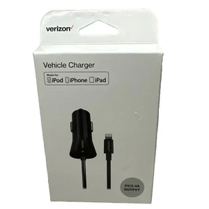 Verizon 5V/2.4A Coiled Car Charger Apple Lightening 9 ft cord VPC24LGHT-M NEW - Picture 1 of 11