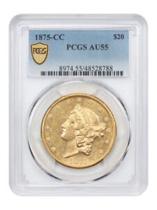 1875-CC $20 PCGS AU55