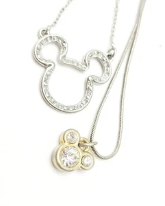 2 Mickey Mouse Pendant Necklace With Rhinestones - Picture 1 of 6
