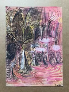 Remedios Varo (Handmade) Drawing On old Paper Signed & Stamped, Vtg Art - Picture 1 of 5