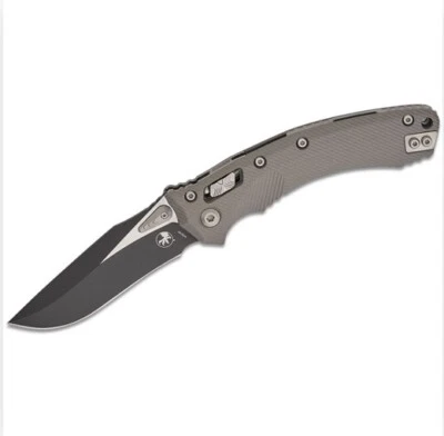 Microtech Amphibian Ram-lok, Natural Clear Fluted Aluminum, Black Blade, Rare - Image 1 of 3