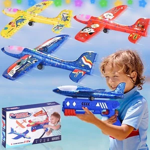 3 Pack LED Airplanes Toys 2 Flight Modes Throw Foam Glider 2 in1 Launcher 3+1 - Picture 1 of 7