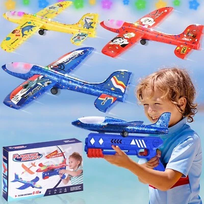 3 Pack LED Airplanes Toys 2 Flight Modes Throw Foam Glider 2 in1 Launcher 3+1 - Image 1 of 4