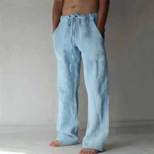 2025 Summer New Men's Cotton Linen Fashion Loose Wide Leg Pants Sports - Picture 1 of 38
