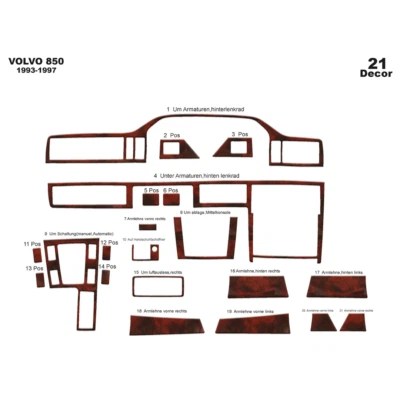 Juego de cubiertas para tablero interior VOLVO 850 1993-1997 madera 21 piezas para adaptarse Foto 1 de 4