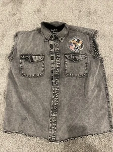 Leder Supreme Denim Biker Weste Herren grau POW MIA ärmellos Knopfleiste - Bild 1 von 11