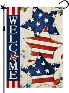 4Th of July Garden Flag Welcome Stars Patriotic Striped Independence Day Flag Ve - Picture 1 of 6