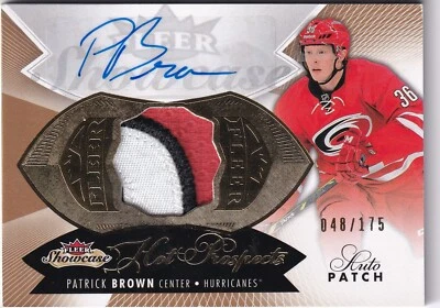 2014-15 Fleer Showcase #155 Patrick Brown JSY AUTO 48/175 RC - Image 1 of 2