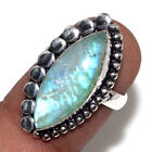 925 Silver Plated-Rainbow Moonstone Ethnic Gemstone Ring Jewelry US Size-5 JW