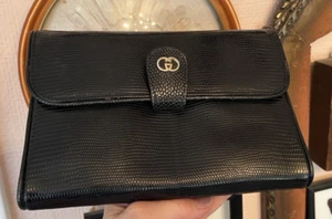 Vtg GUCCI Clutch Shoulder Bag Lizard Leather black Missing detachable strap - Picture 1 of 12