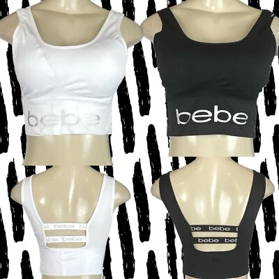 Bebe +2X Black-White Logo Double Back Straps Removable Pads Seamless Bras-2-Pk - Image 1 of 4