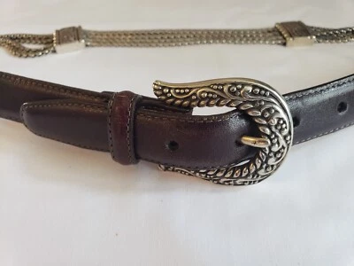 Cinturón Brighton de cuero marrón y plata espiga y corazones #44309 talla M para mujer Foto 1 de 4