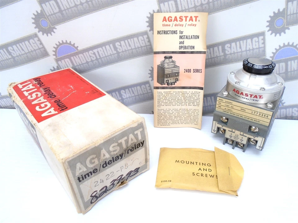 AGASTAT - 2422PC TIME DELAY RELAY - 240 VAC 1/4HP - Coil 120 VDC - .8-15 Sec NEW - Image 1 of 4