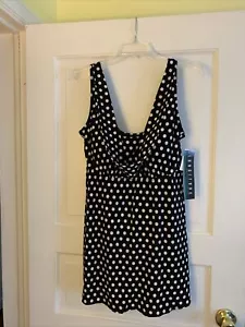 Longitude Blk/White Polka Dot 1  Pc  Swimsuit Bathing Suit With Skirt  Sz 12 NWT - Picture 1 of 12