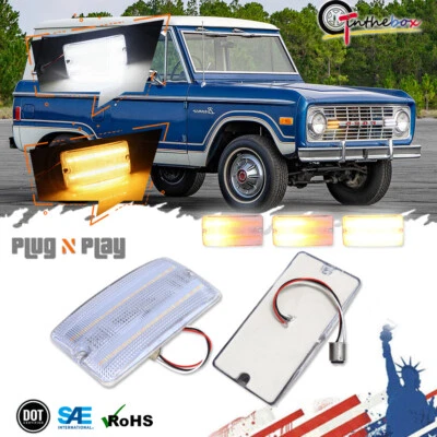 Luces de señal LED transparentes ámbar y blancas dinámicas Switchback para Ford Bronco 1969-1977 Foto 1 de 4