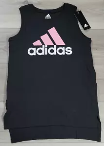 Adidas Tank Top Girls XL (16) Black Sleeveless Graphic Logo New - Picture 1 of 7