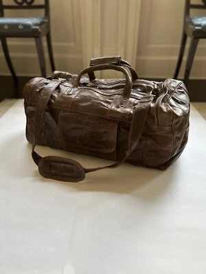 Vintage 80' s  Brown Leather Weekender Duffle Travel Bag w/Shoulder Strap - Image 1 of 4