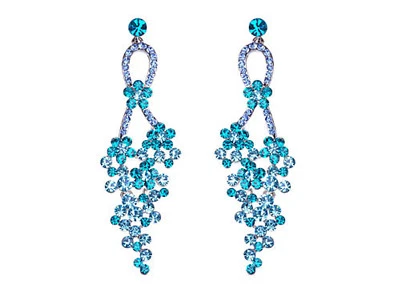 Brincos longos pendurados gota strass flor cristal azul zircão água-marinha vintage - Imagem 1 de 4