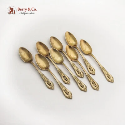 Juego de cucharas Demitasse doradas Rose Point Wallace plata de ley 1934 mono L Foto 1 de 4