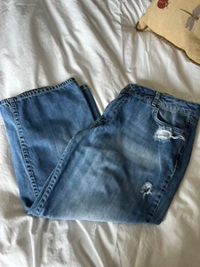 South Wide Leg Cropped Jeans Size 14 Vintage Wash Distressed Denim - Picture 1 of 5
