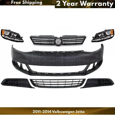 Front Bumper Primed & Headlight Assembly Kit For 2011-2014 Volkswagen Jetta Foto 1 de 4