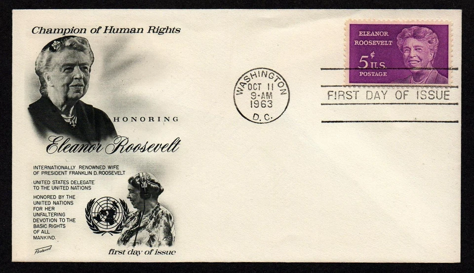 USA, SCOTT # 1236, FLEETWOOD FDC COVER - ELEANOR ROOSEVELT, HUMAN RIGHTS 1963 - Image 1 of 1