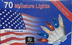 16.5 FT JULY 4TH PATRIOTIC 70 MINIATURE WHITE WIRE LIGHTS INDOOR OUTDOOR - Picture 1 of 1