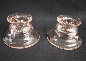 Vintage Depression Glass Pink Candlestick Holders Pair Madrid Federal Glass Co. - Picture 1 of 9