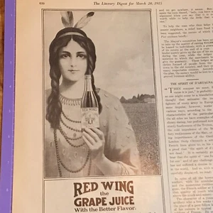 Indian maid Antique Print Ad Puritan Food Red Wing Grape Juice 1915 Fredonia NY - Picture 1 of 3