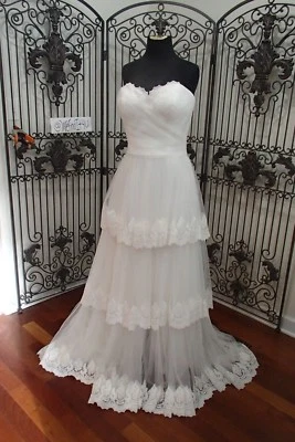 VESTIDO DE NOVIA FORMAL 1019W LILLIAN WEST 6413 TALLA 14 MARFIL $1497 ENCAJE BOHO Foto 1 de 4